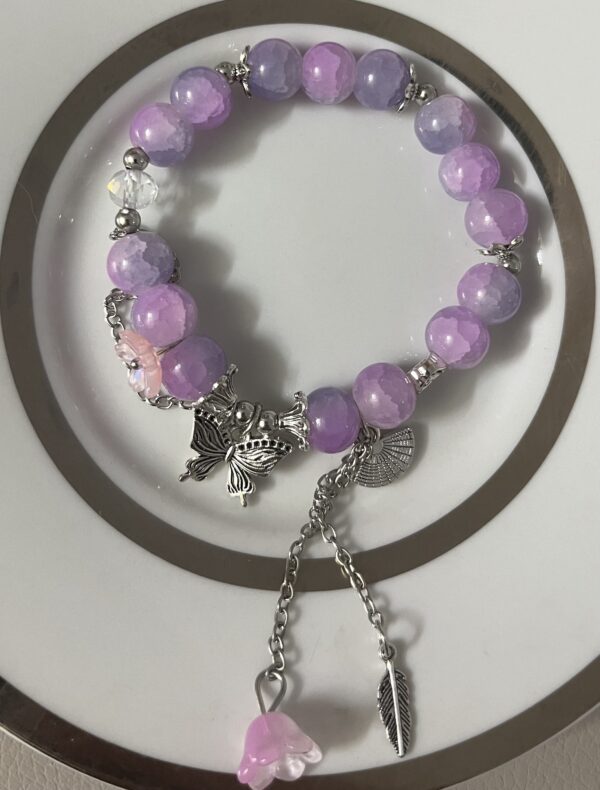 butterfly charm purple marbelbeaded bracelet