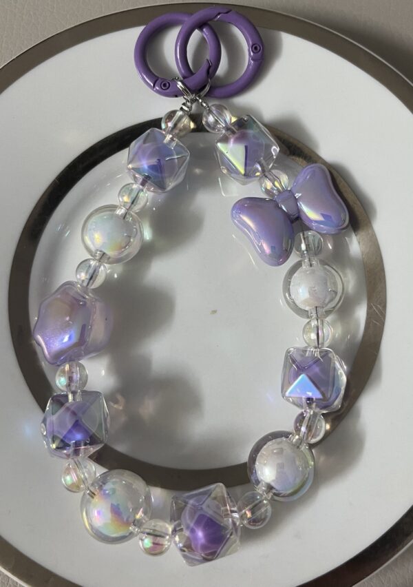 one bow purple beaded keychain