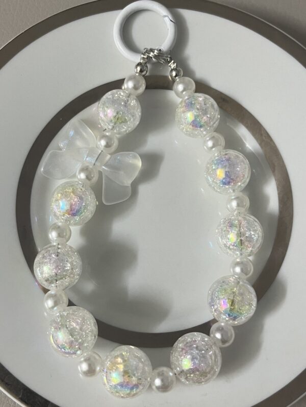 whitebow sparkelbead keychain handmade